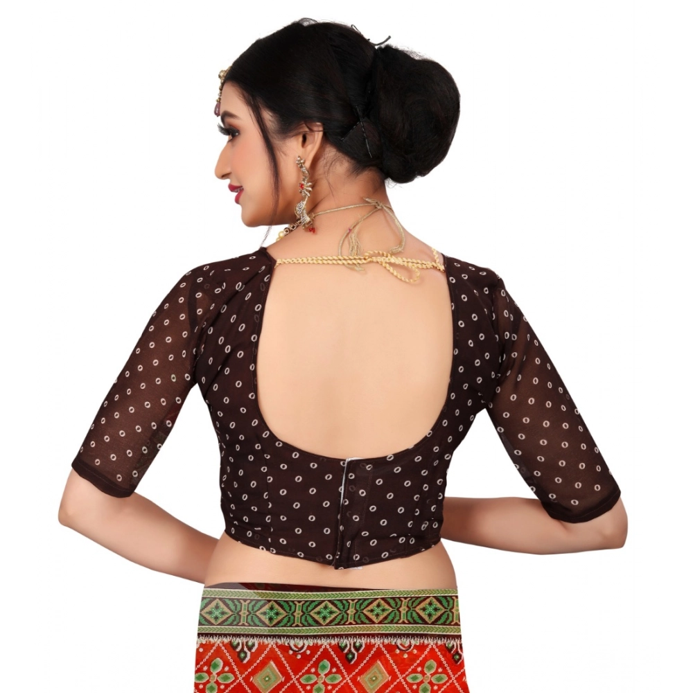 Women's Georgette Floral Print Saree With Unstitched Blouse 5.5Mtr (Orange) - Image 3