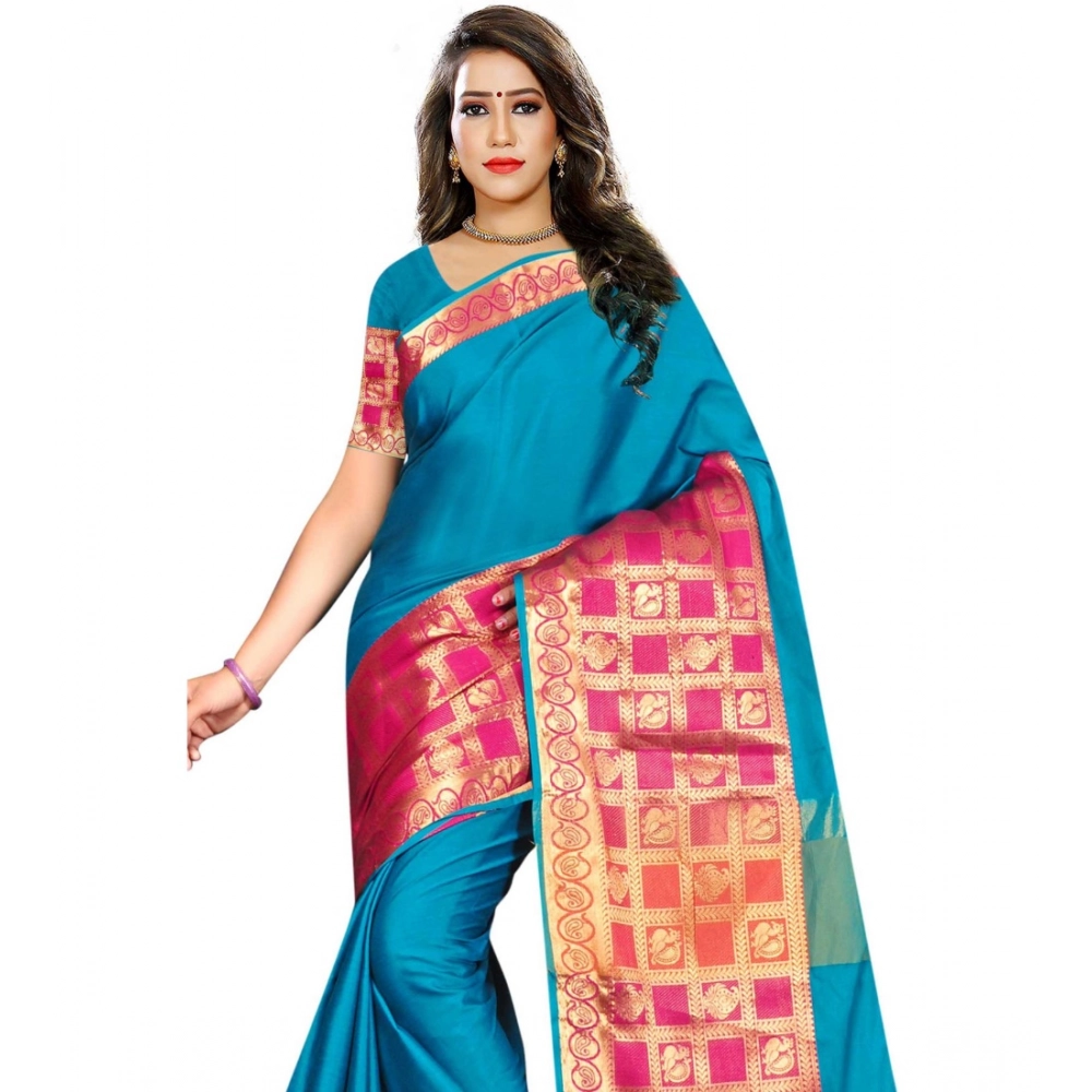 Women's Jacquard Woven Saree With Unstitched Blouse 5.5Mtr (Multicolor) - Image 4
