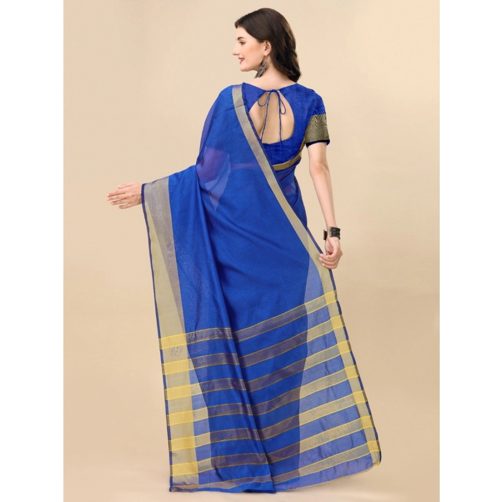 Women's Cotton Silk Striped Saree With Unstitched Blouse 5.5Mtr (Multicolor) - Image 2