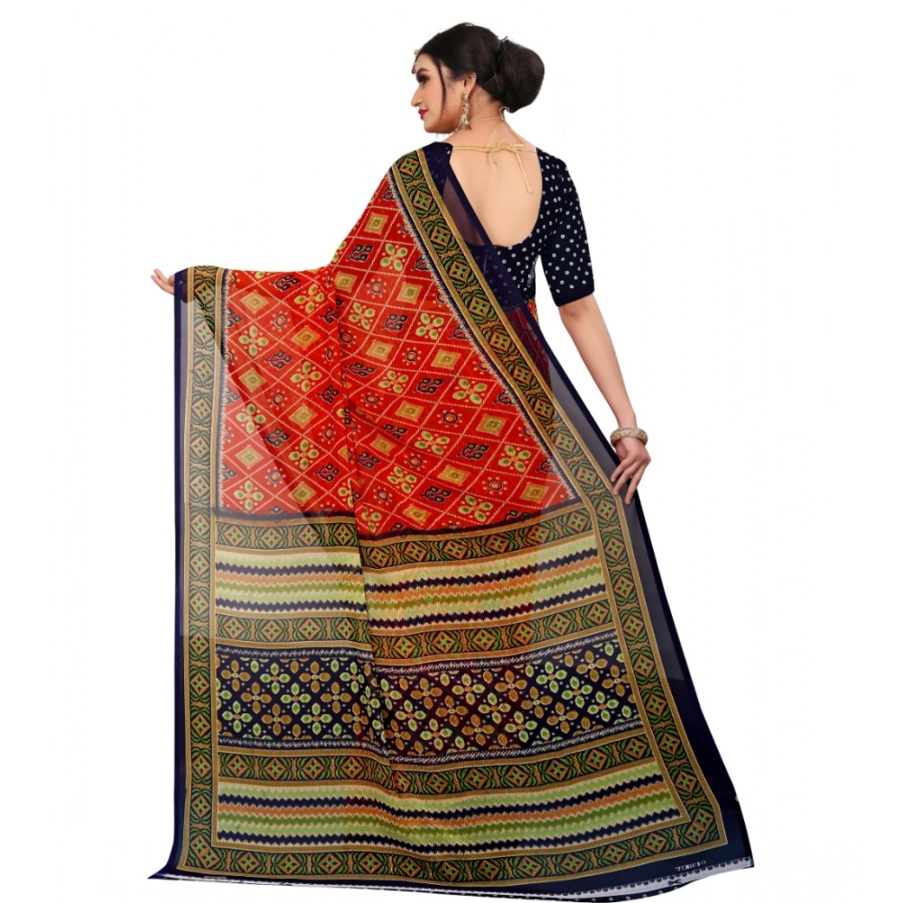 Women's Georgette Floral Print Saree With Unstitched Blouse 5.5Mtr (Multicolor) - Image 2