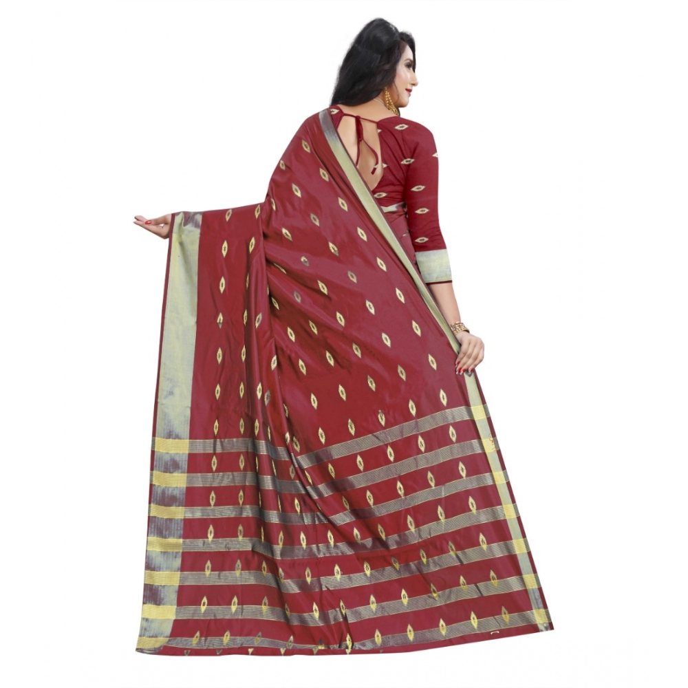 Women's Silk Blend Woven Saree With Unstitched Blouse 5.5Mtr (Red) - Image 2