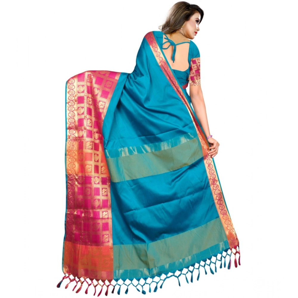 Women's Jacquard Woven Saree With Unstitched Blouse 5.5Mtr (Multicolor) - Image 2