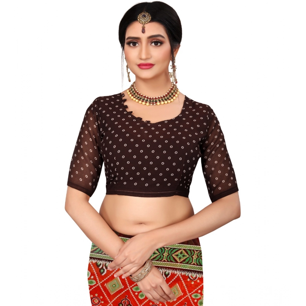 Women's Georgette Floral Print Saree With Unstitched Blouse 5.5Mtr (Orange) - Image 2