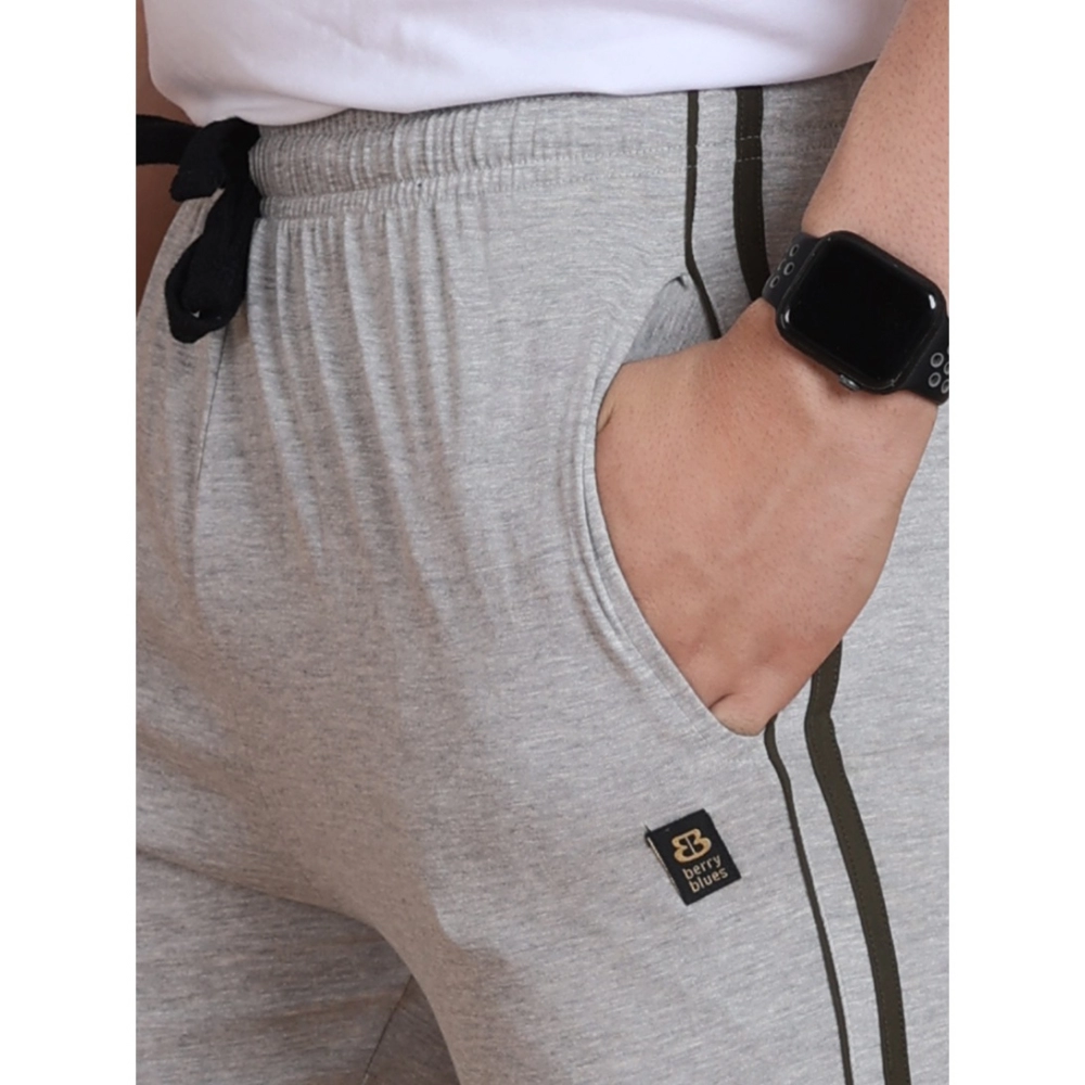 Men's Casual Cotton Striped Full Length Track Pant (Greymelange) - Image 3