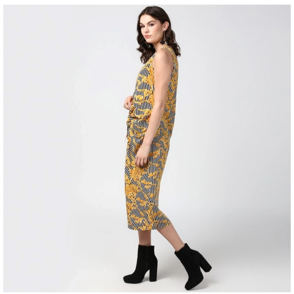 Women's Polyester Chain Print Sleeveless Below Knee Dress (Yellow - Black) - Image 5
