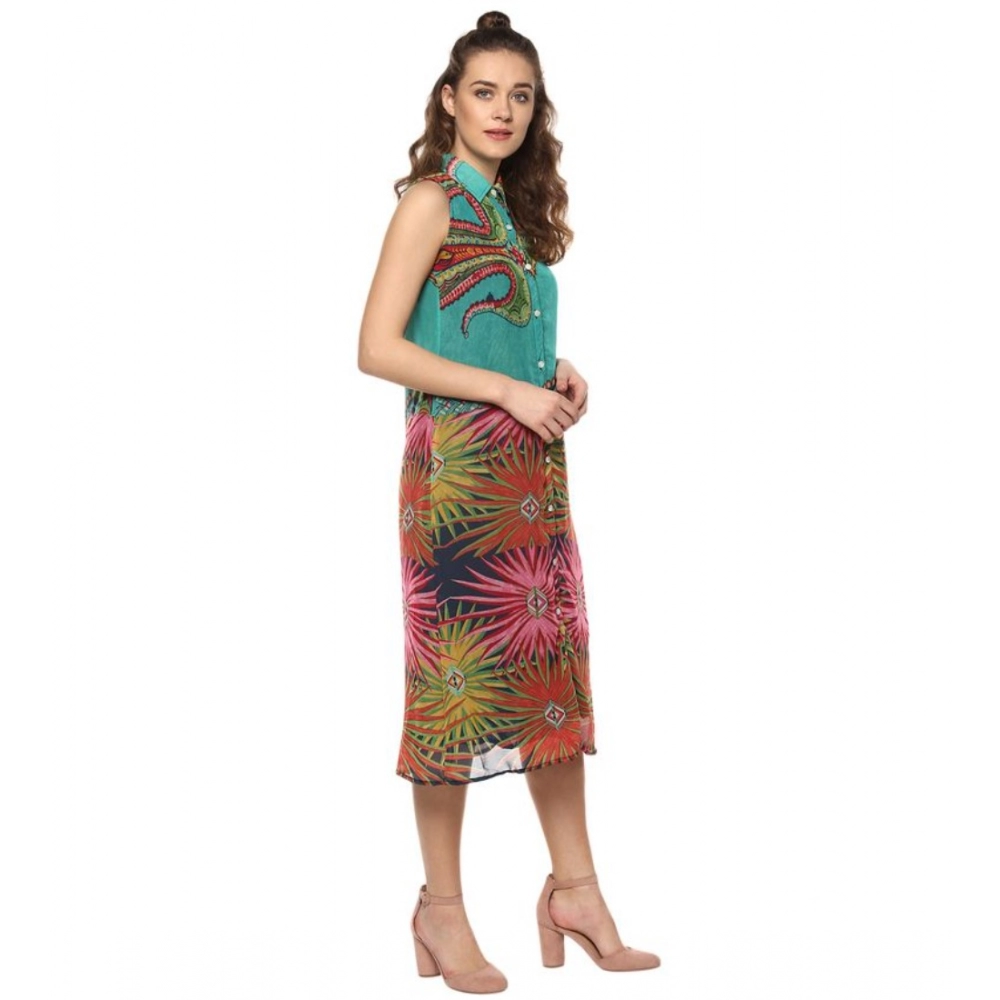 Women's Polyester Floral Sleeveless Below Knee Dress (Multicolor) - Image 5
