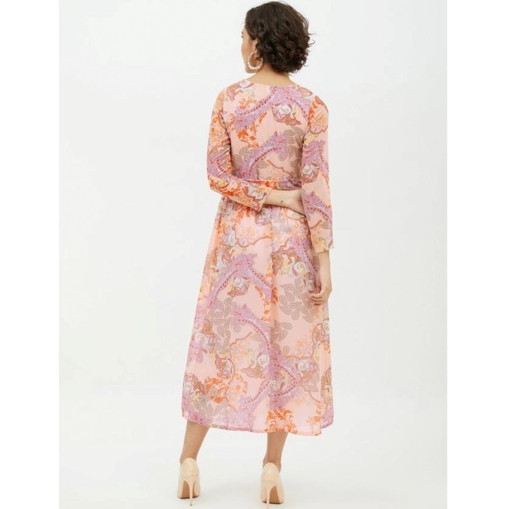 Women's Polyester Printed Long Sleeves Calf-length Dress (Multicolor) - Image 2