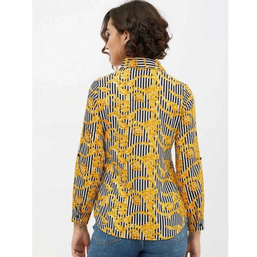 Women's Polyester Printed Roll Up Sleeve Standard Length Shirt (Mustared) - Image 2