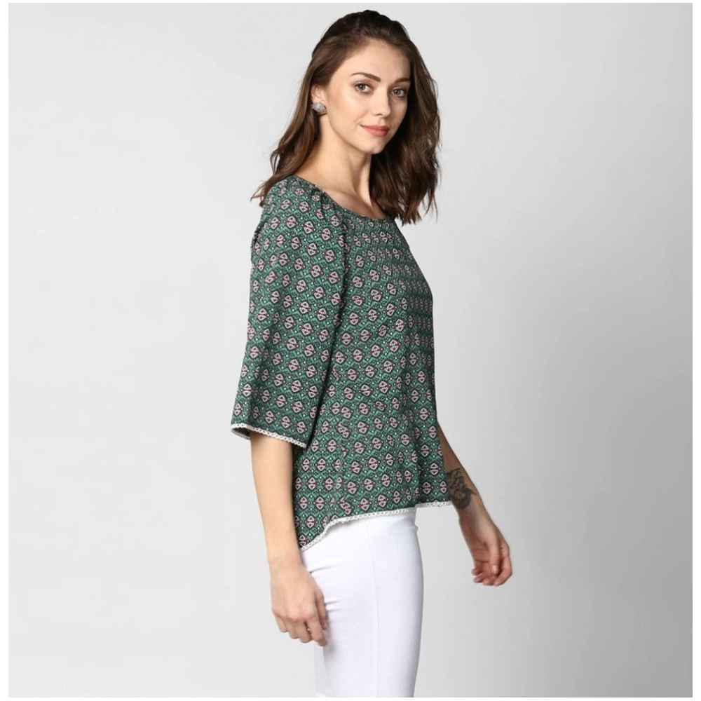 Women's Polyester Printed 3-4th Sleeves Top (Green) - Image 5