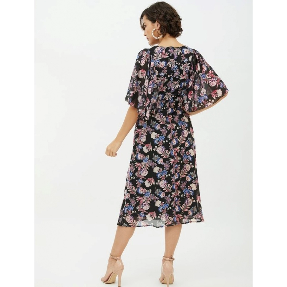 Women's Polyester Chain Print Cap Sleeve Calf-length Dress (Multicolor) - Image 2