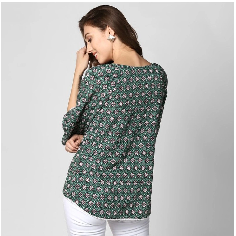 Women's Polyester Printed 3-4th Sleeves Top (Green) - Image 2