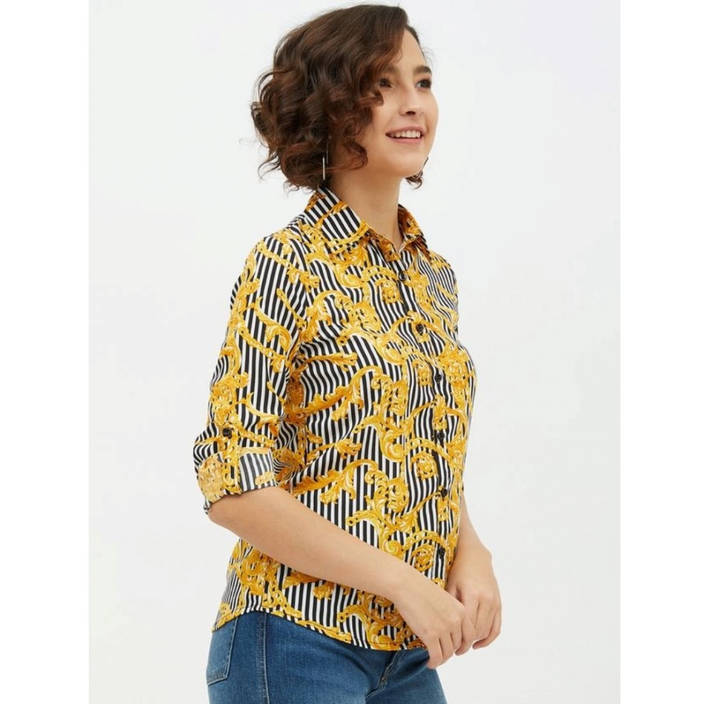 Women's Polyester Printed Roll Up Sleeve Standard Length Shirt (Mustared) - Image 5