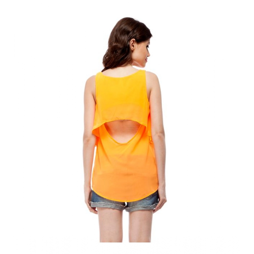 Women's Polyester Solid Sleeveless Regular Top (Orange) - Image 2