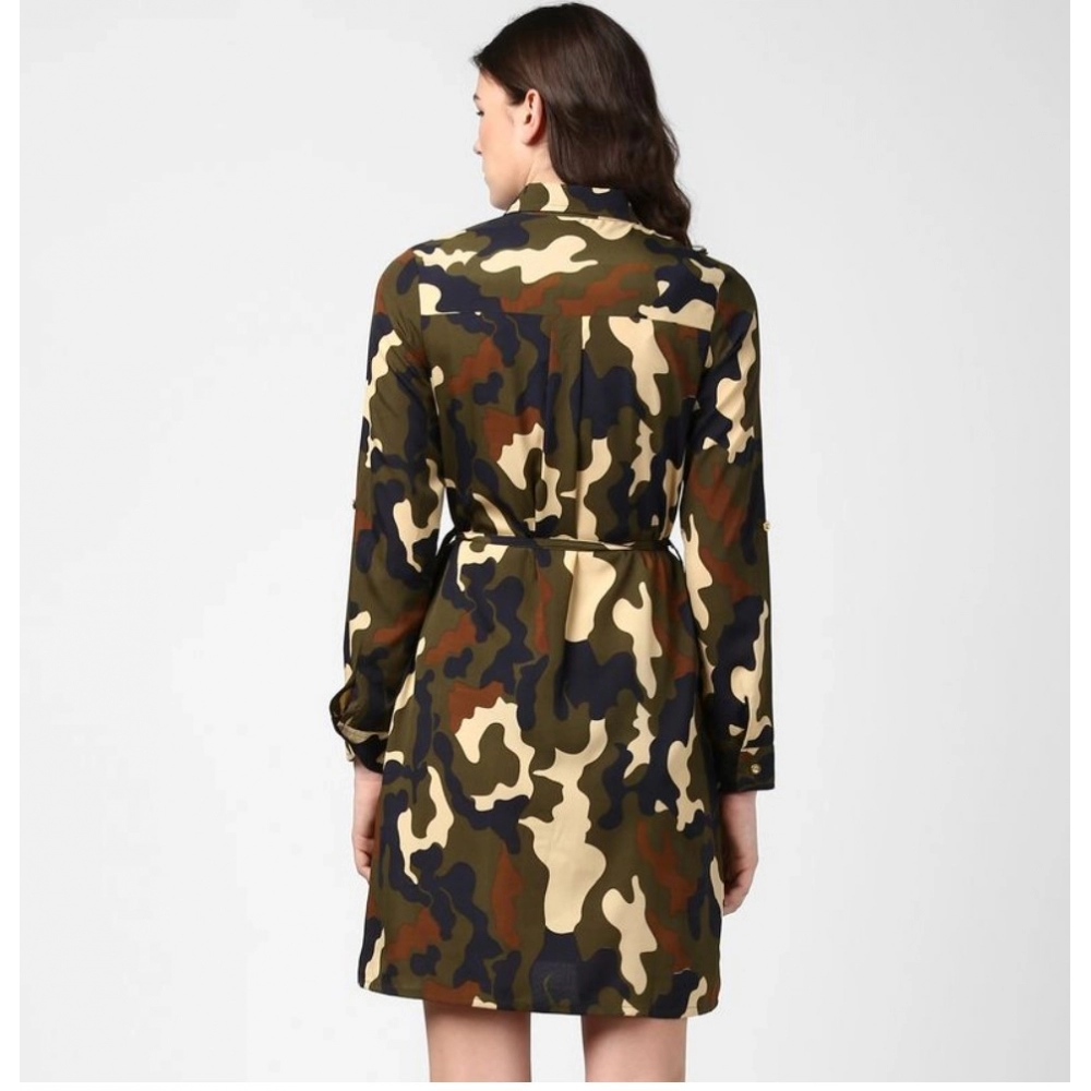 Women's Polyester Printed Roll Up Sleeve Tunic Top (Green - Black) - Image 2