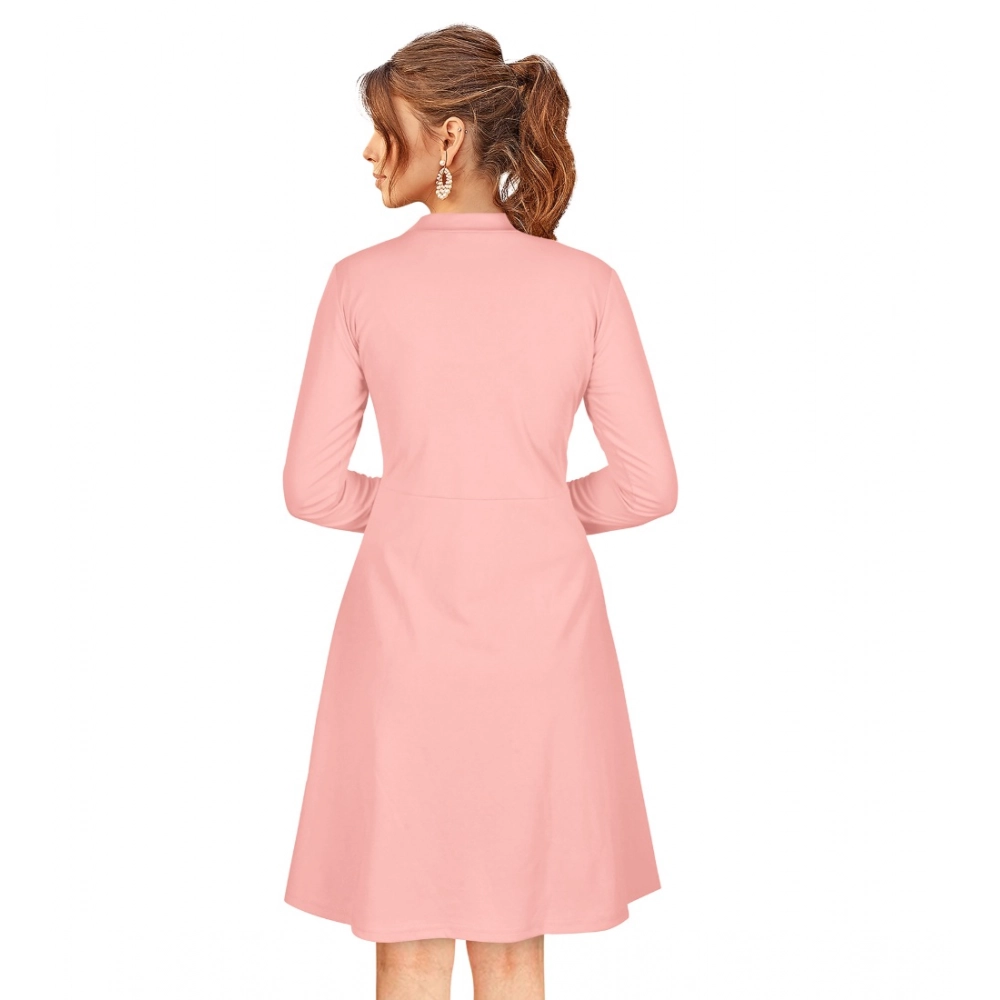 Women's Knitting stretchable Solid Round Neck Full Sleeve Dress (Peach) - Image 2