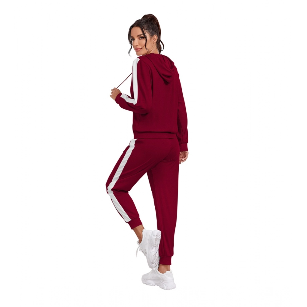 Women's Knitting stretchable Solid Hooded Neck Full Sleeve Track Suit (Maroon) - Image 2