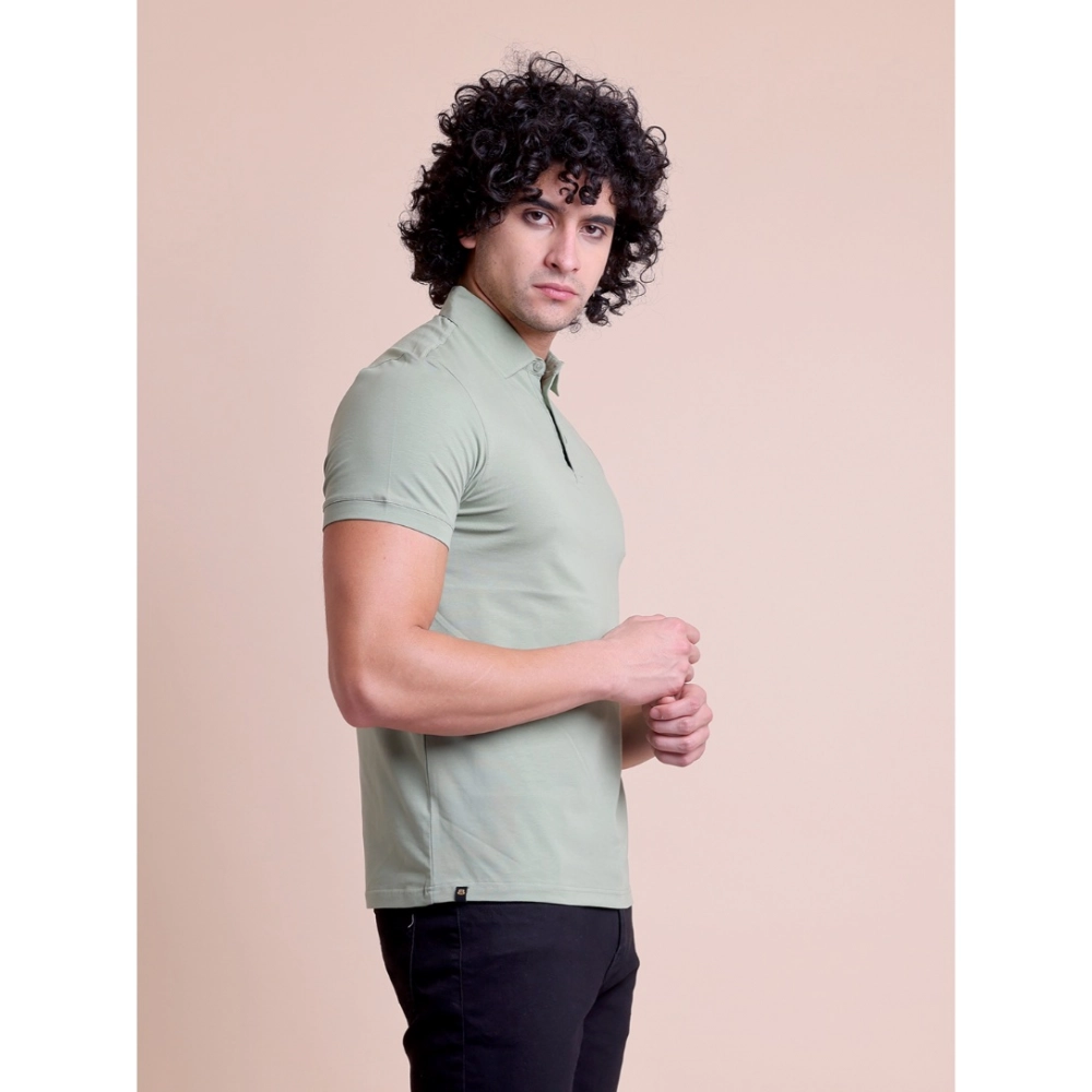 Men's Casual Cotton Solid Half Sleeve Polo Neck T-Shirt (Newsage) - Image 3
