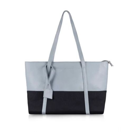 Women's Faux Leather Large Shoulder Zipper Handbag (Light Blue)
