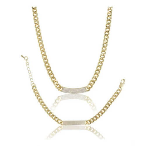 Women's Stainless Steel Gold Polish Polish Hand Bracelet And Necklace (Gold Plated)
