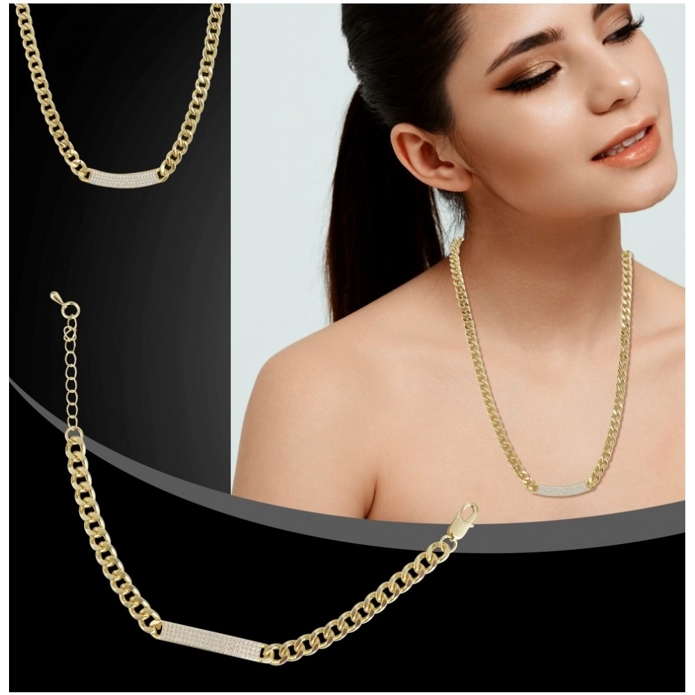 Women's Stainless Steel Gold Polish Polish Hand Bracelet And Necklace (Gold Plated) - Image 3
