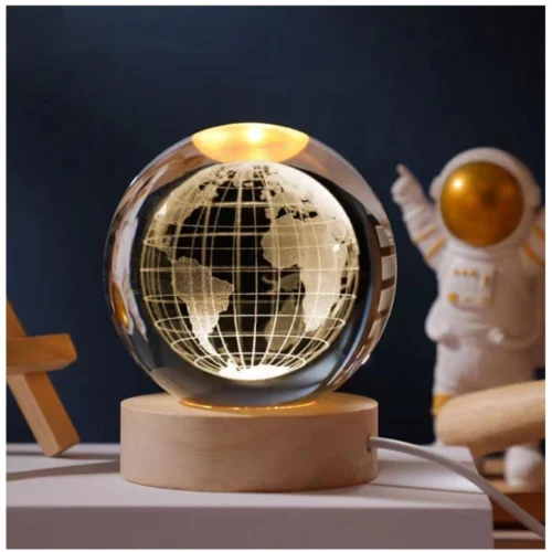 Generic Wood 3D Galaxy Crystal Ball Night Lamp Colorful LED Wooden for Earth (Transparent)