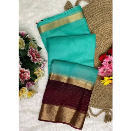 Women's Khadi Cotton Solid Saree With Unstitched Blouse 5.5Mtr (Sky Blue)