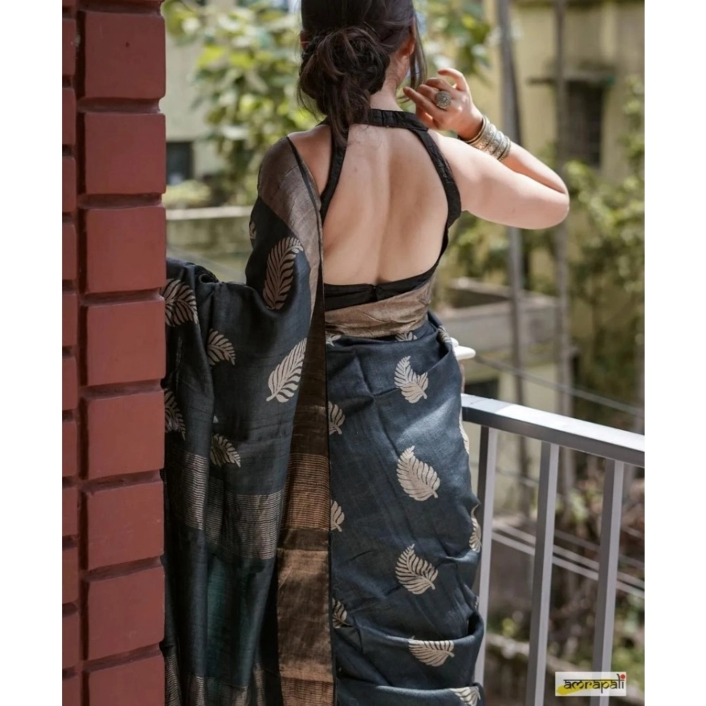 Women's Silk Printed Saree With Unstitched Blouse 5.5Mtr (Black) - Image 2