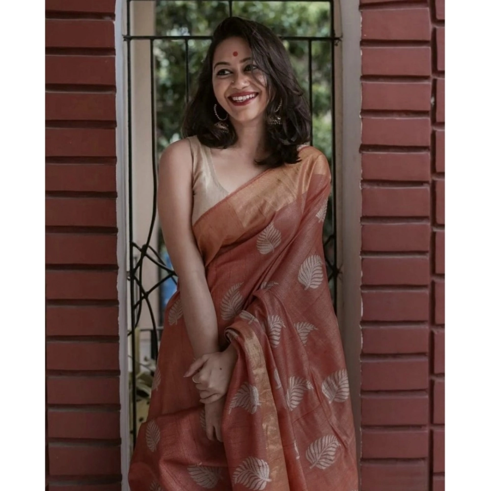 Women's Silk Printed Saree With Unstitched Blouse 5.5Mtr (Maroon) - Image 2