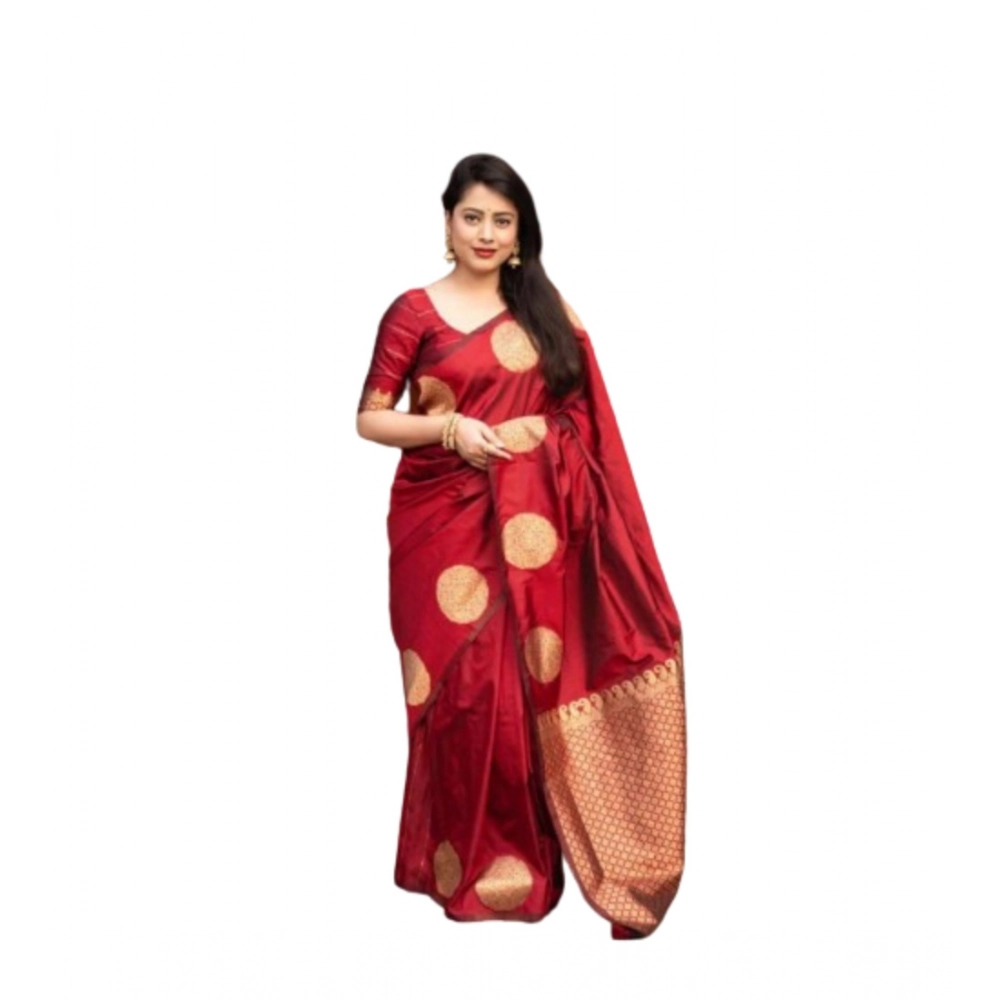 Women's Silk Printed Saree With Unstitched Blouse 5.5Mtr (Red) - Image 2