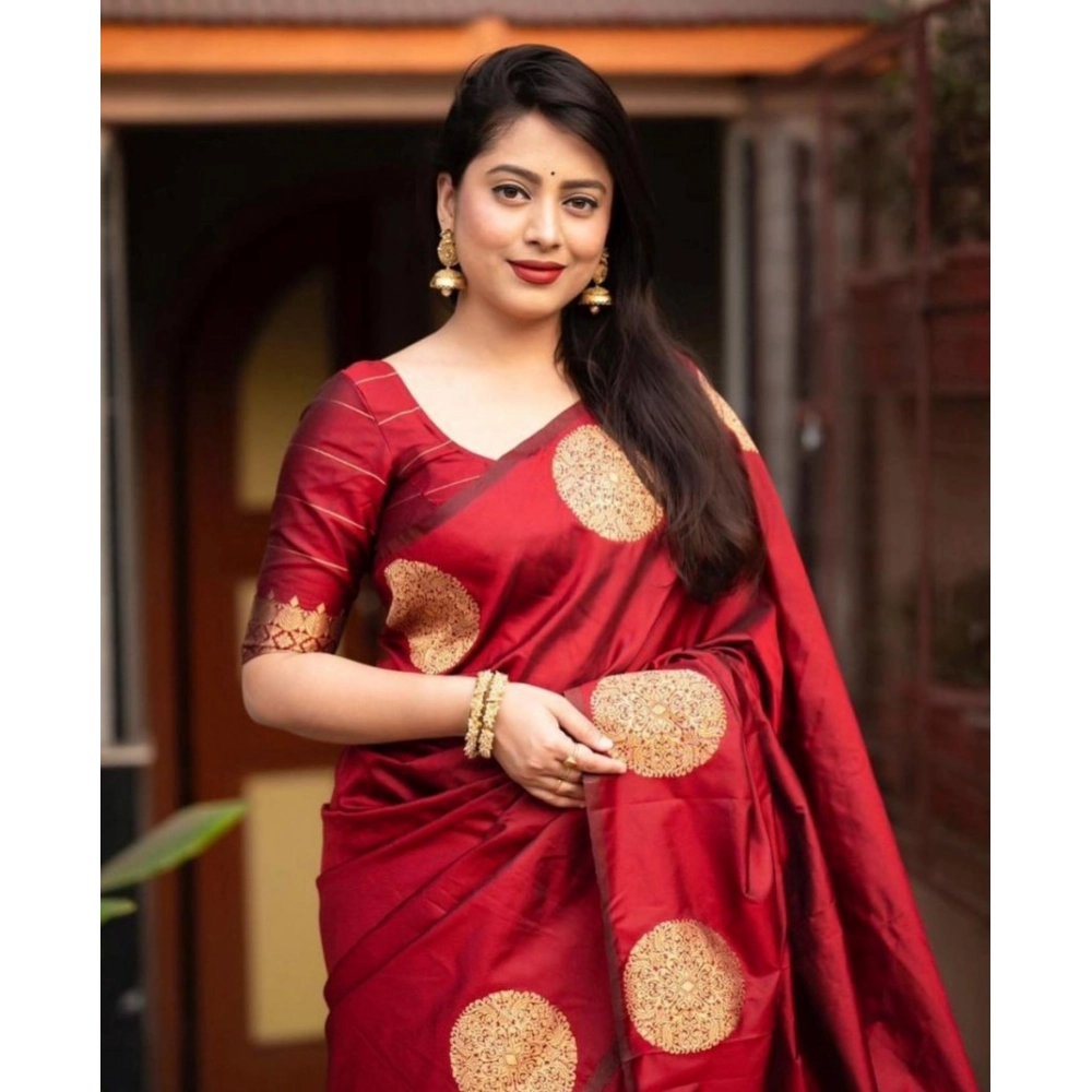 Women's Silk Printed Saree With Unstitched Blouse 5.5Mtr (Red) - Image 3