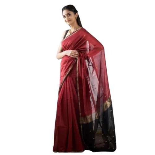 Women's Cotton Printed Saree With Unstitched Blouse 5.5Mtr (Red)