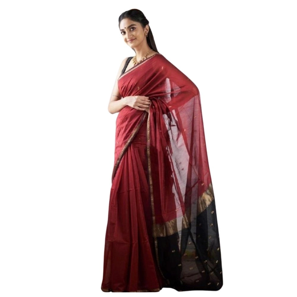 Women's Cotton Printed Saree With Unstitched Blouse 5.5Mtr (Red)