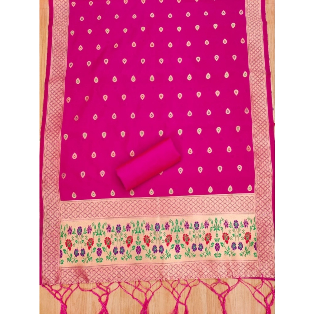 Women's Banarasi Silk Printed Unstitched Salwar Suit Material With Dupatta (Pink, 3Mtrs) - Image 4