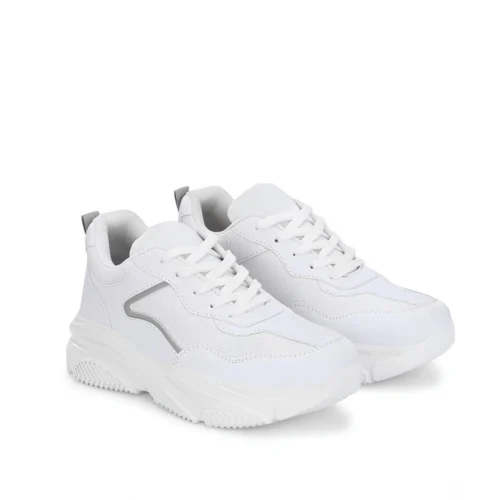 Women's Casual Mesh Printed Lace-Ups Shoes (White)