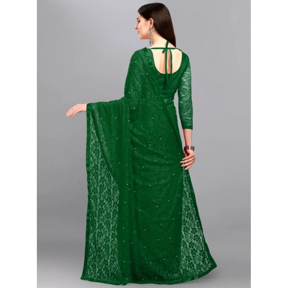 Women's Net Self Design Saree With Unstitched Blouse 5.5Mtr?(Green) - Image 4
