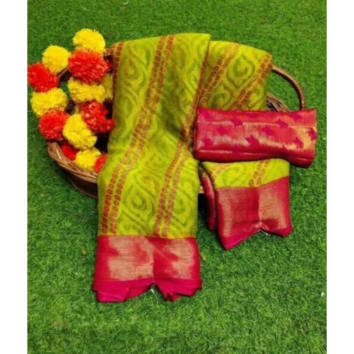 Women's Brasso Printed Saree With Unstitched Blouse 5.5Mtr (Green)