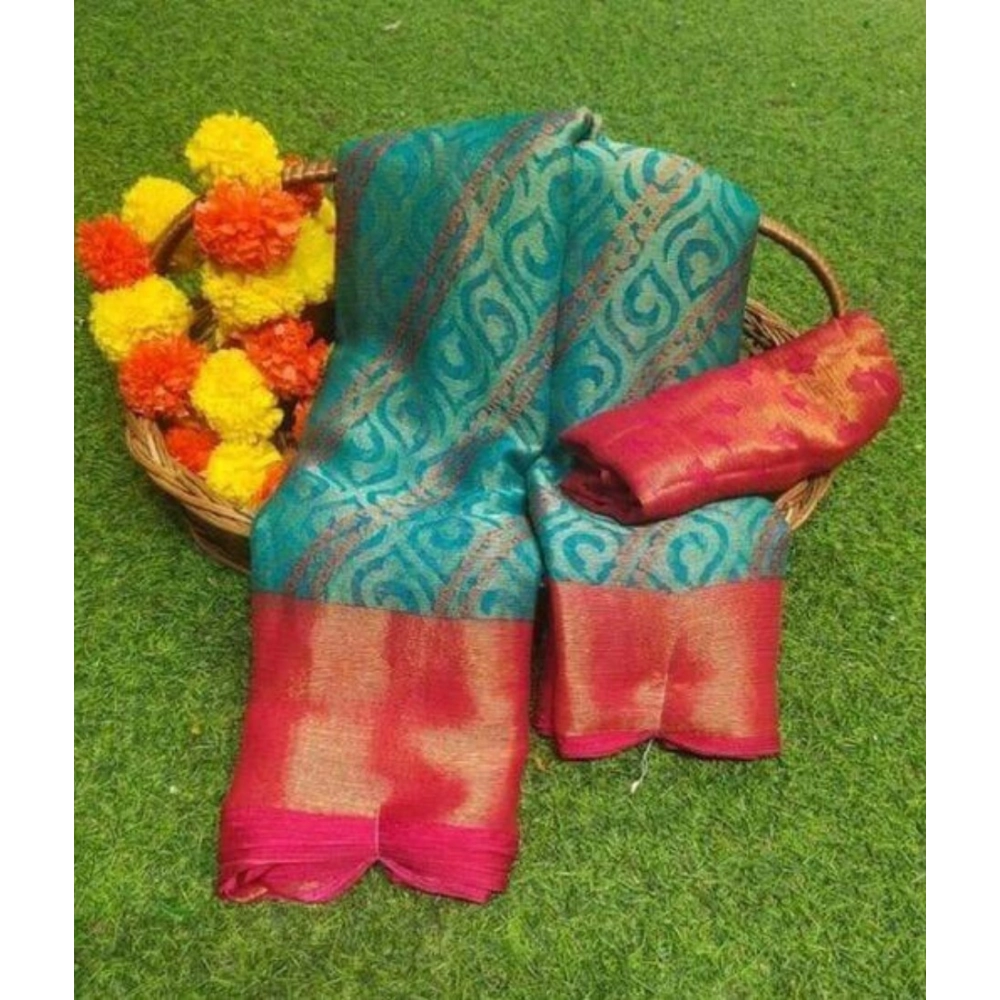 Women's Brasso Printed Saree With Unstitched Blouse 5.5Mtr (RAMA)