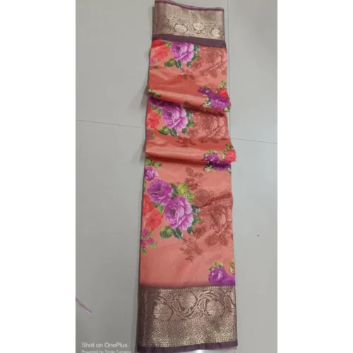 Women's Digital Dolla Silk Printed Saree With Unstitched Blouse 5.5Mtr (Orange)