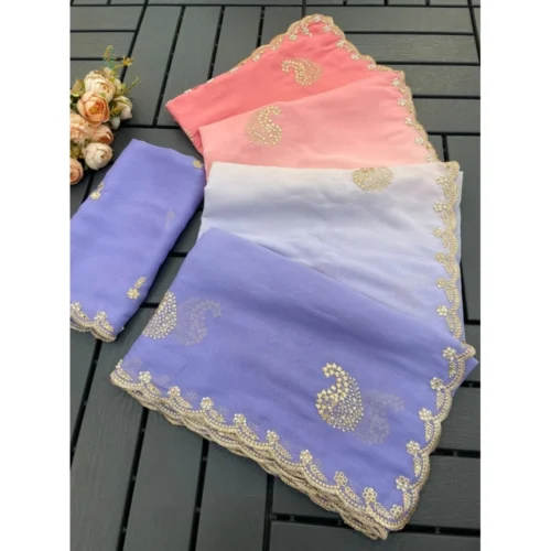 Women's Digital Printed? Geogette Saree With Unstitched Blouse (Purple, 5-6 Mtrs)