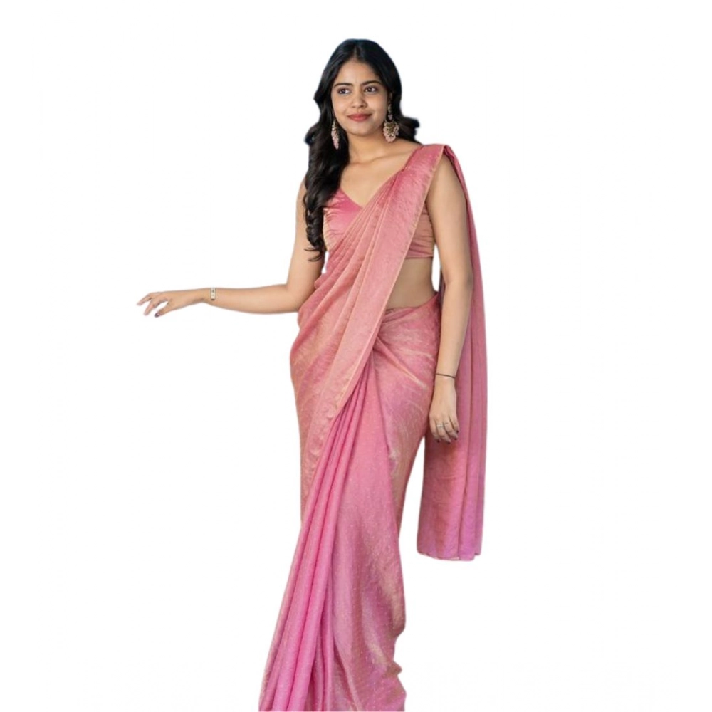 Women's Silk Embroidred Saree With Unstitched Blouse 5.5Mtr (Pink) - Image 4