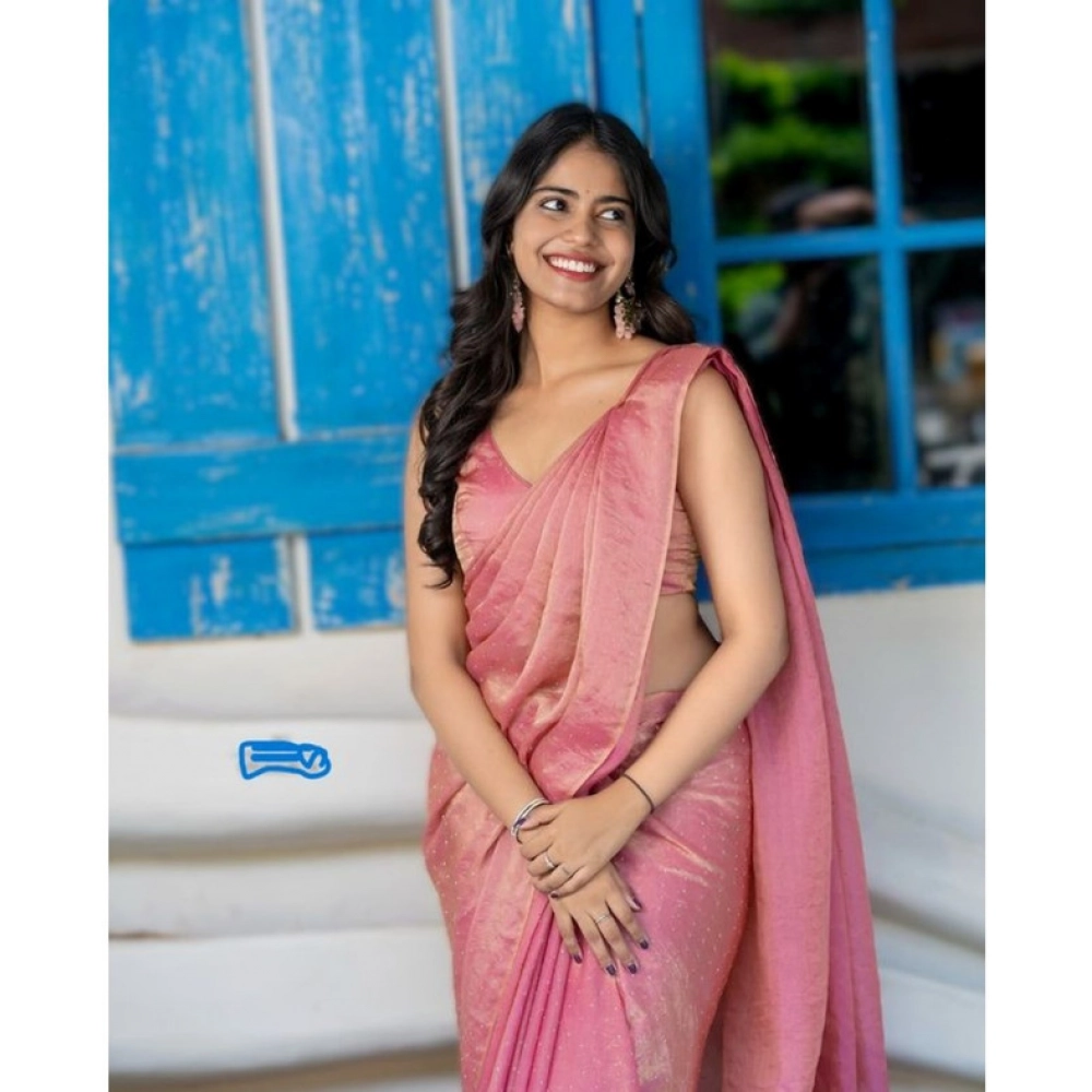 Women's Silk Embroidred Saree With Unstitched Blouse 5.5Mtr (Pink) - Image 2