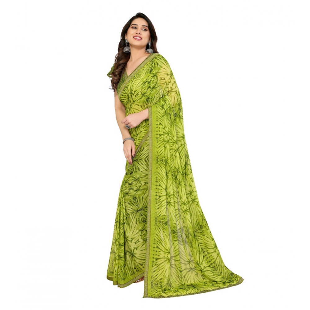 Women's Georgette Printed Saree With Unstitched Blouse 5.5Mtr (Mehendi Green) - Image 2