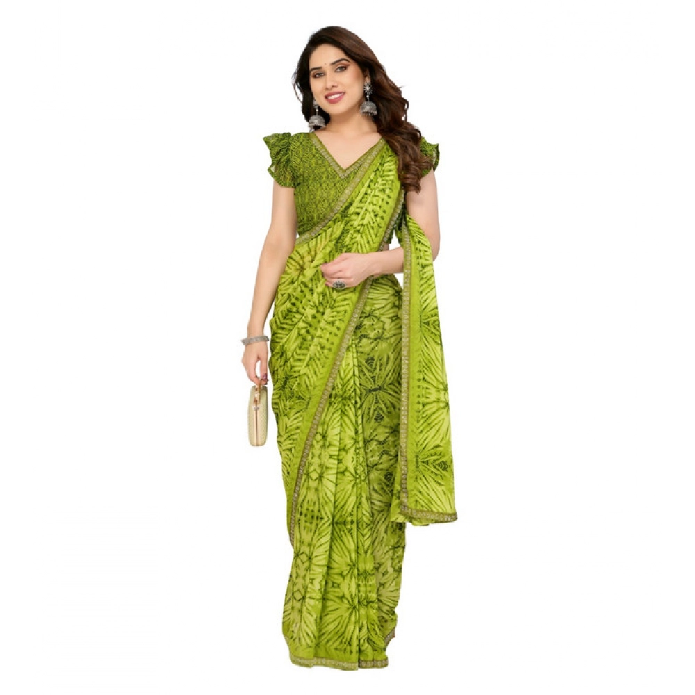 Women's Georgette Printed Saree With Unstitched Blouse 5.5Mtr (Mehendi Green) - Image 4