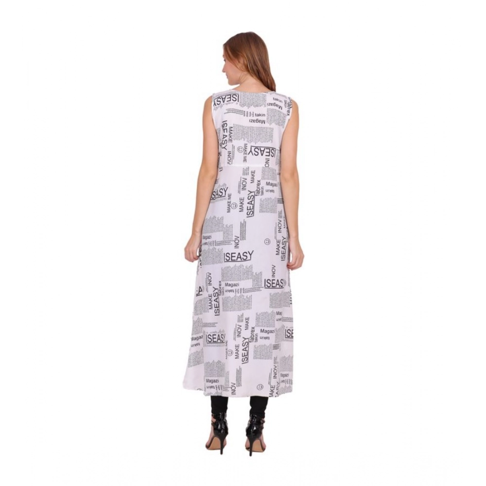 Women's Casual Crepe Sleeveless Slit Dress (White) - Image 2