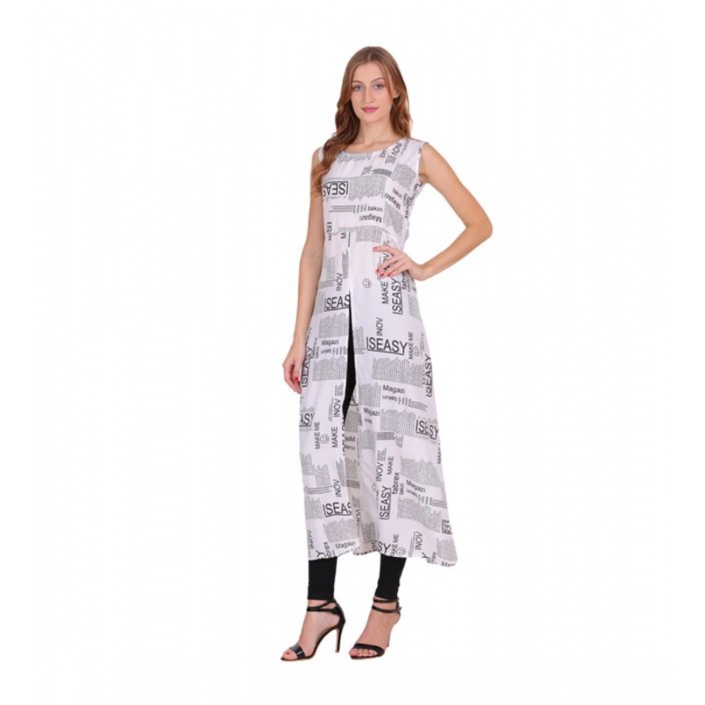 Women's Casual Crepe Sleeveless Slit Dress (White) - Image 3