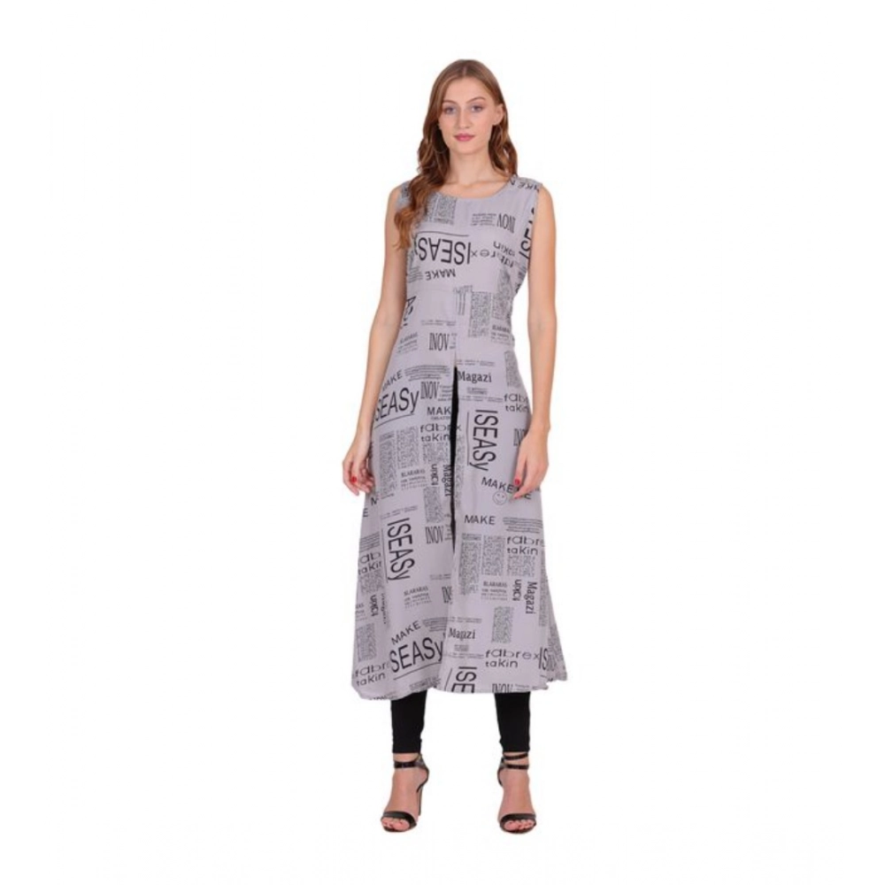 Women's Casual Crepe Sleeveless Slit Dress (Light Grey)