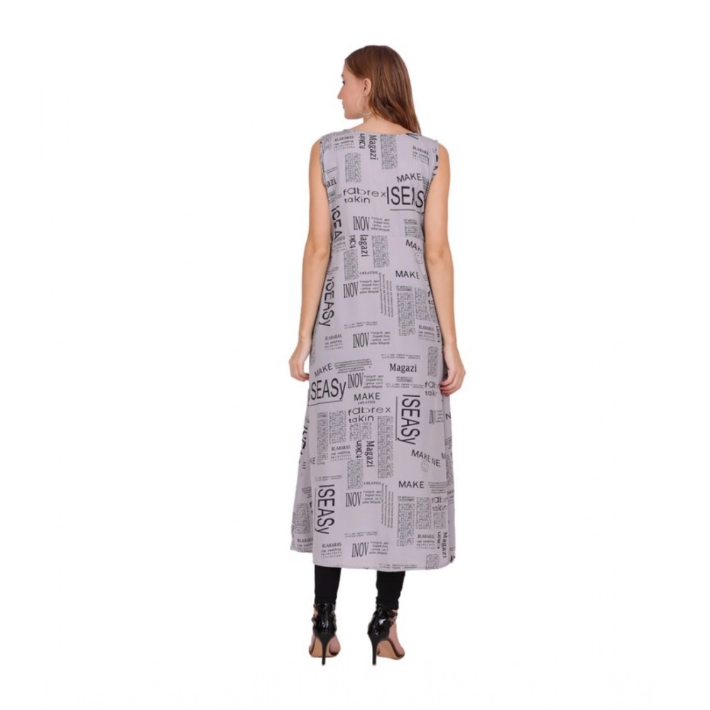 Women's Casual Crepe Sleeveless Slit Dress (Light Grey) - Image 2