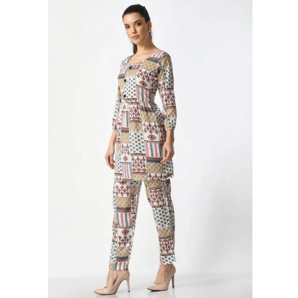 Women's Casual Crepe 3-4th Sleeves Cord Set (White) - Image 2
