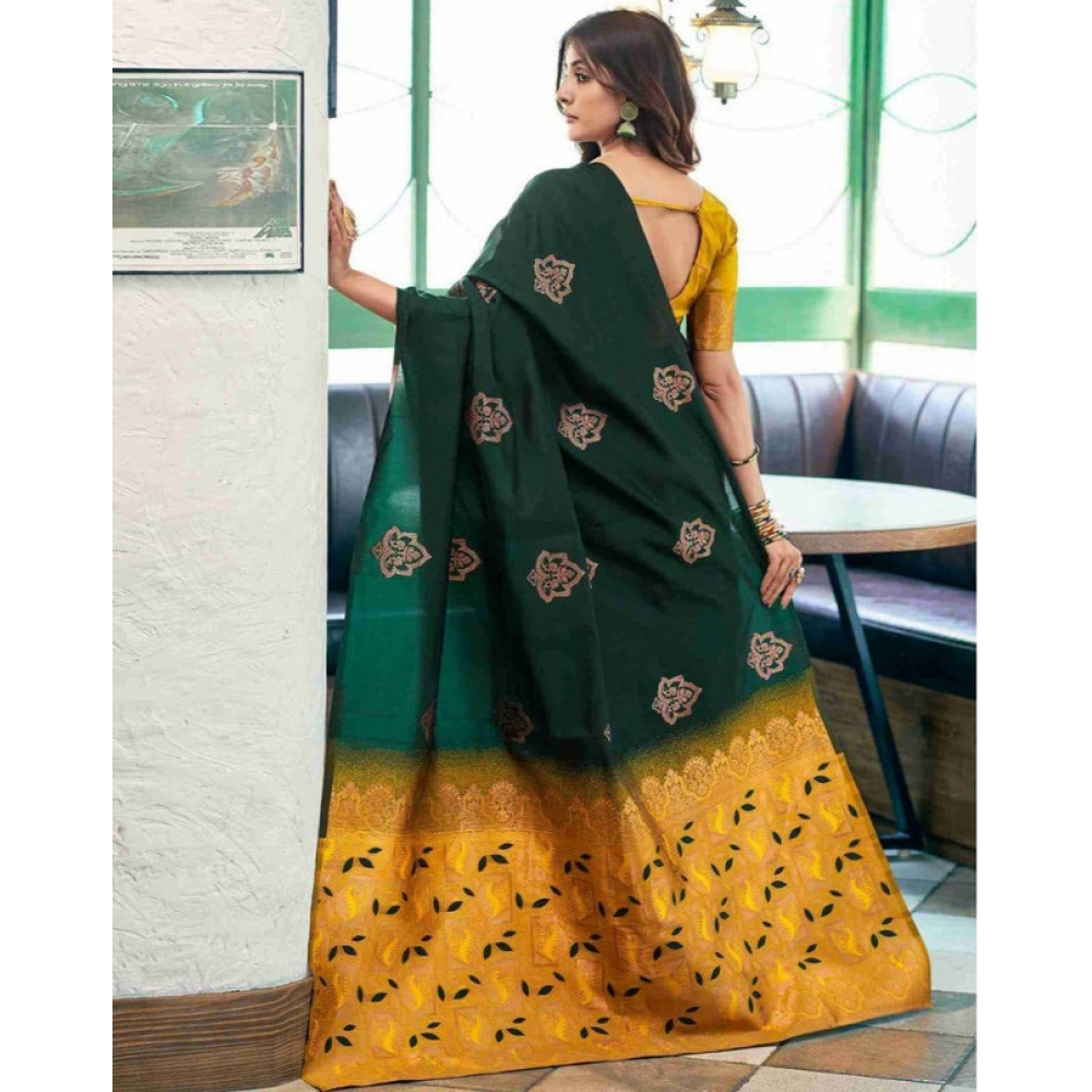 Women's Soft Lichi Silk Printed Saree With Unstitched Blouse 5.5Mtr (Green) - Image 2