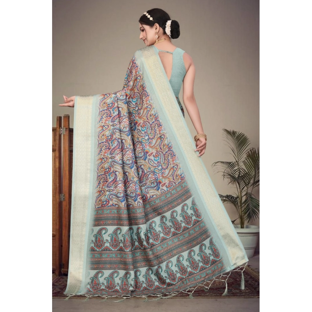 Women's Cotton Silk Printed Saree With Unstitched Blouse 5.5Mtr?(Multicolor) - Image 2
